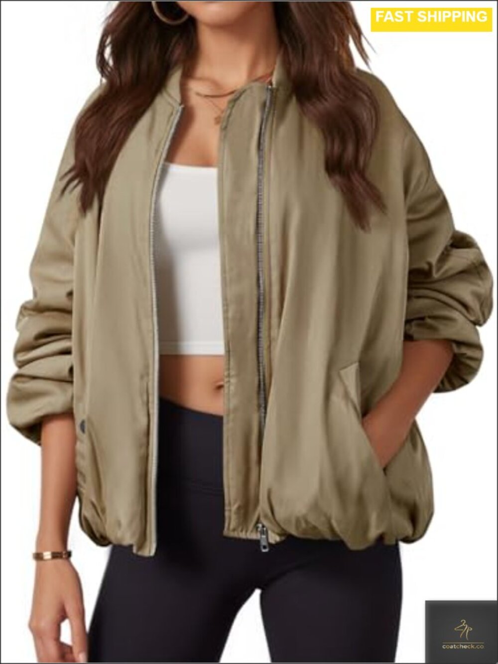 Womens Oversized Quilted Bomber Jacket Lightweight Puffer Zip Coat